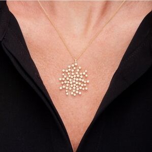 large 14k gold diamond scattered bezel pendant necklace 1 carat